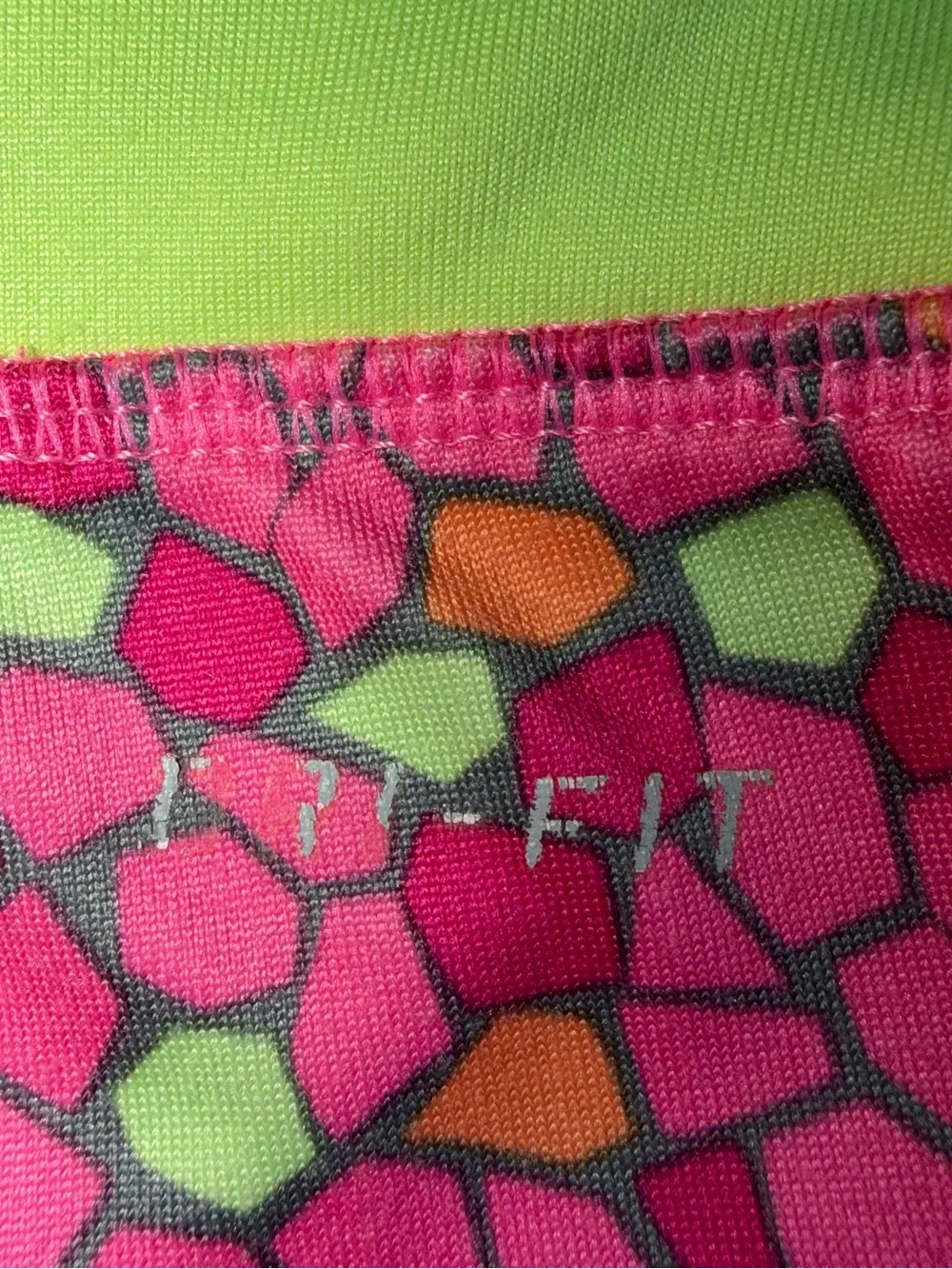 Nike Dri-Fit Little Girls Pink Mosaic Active Leggings with Lime Waistband 3T